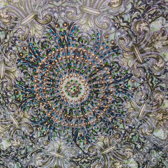 Catherines Blue Green Graphic Short Sleeve Blouse - Picture 3 of 4